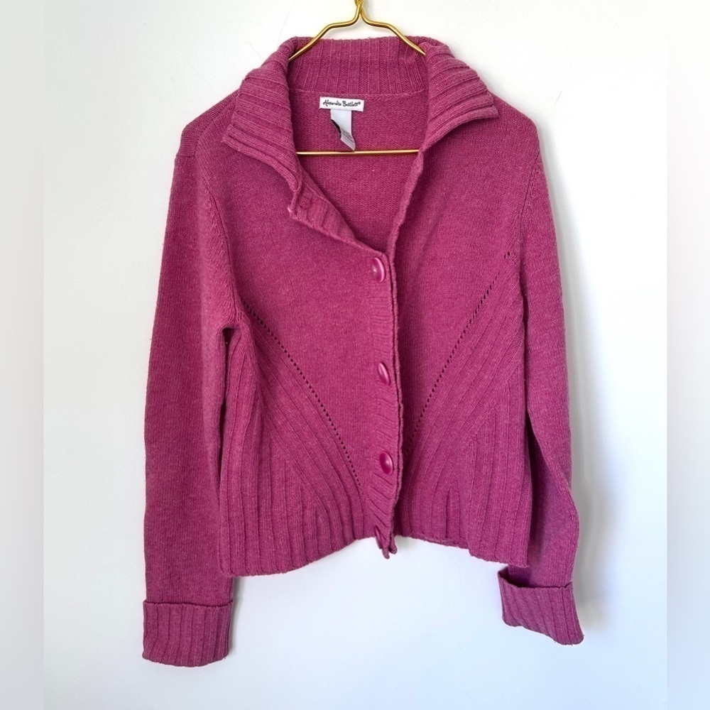 Alexandra Bartlett Pink Lambswool Blend Button Up Cozy Knit Sweater Womens Large